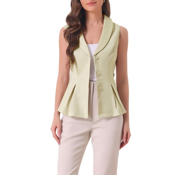 INSPIRE CHIC Office Blazer Vest for Women's Lapel Collar Button Down Belted Sleeveless Jacket