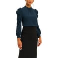 thumbnail image 1 of INSPIRE CHIC Office Blouses for Women's Elegant Stand Collar Long Sleeve Shirt Top Dark Blue M, 1 of 5