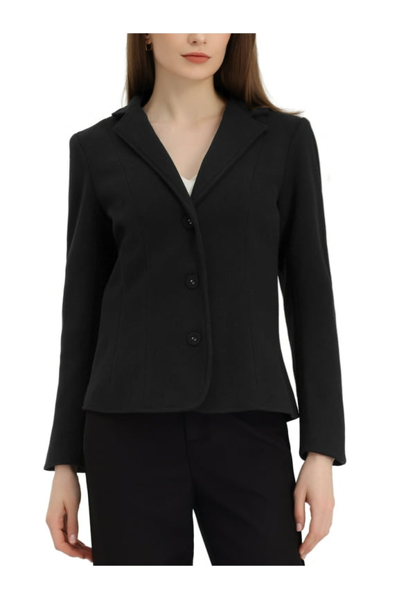 Office Crop Blazer for Women's Long Sleeve Notched Lapel Office Work Crop Blazer Black S
