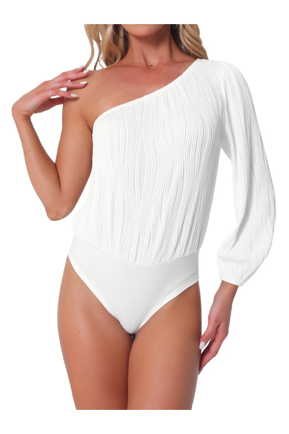 One Shoulder Bodysuit for Women's Long Sleeve Casual Ribbed Body Suits