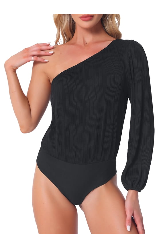 One Shoulder Bodysuit for Women's Long Sleeve Casual Ribbed Body Suits