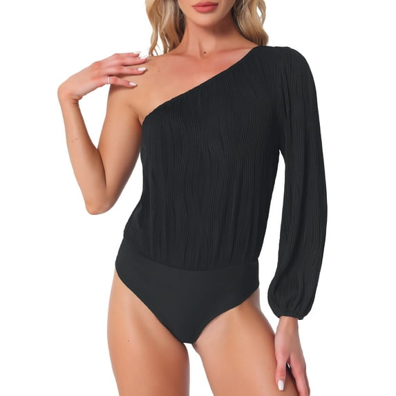 INSPIRE CHIC One Shoulder Bodysuit for Women's Long Sleeve Casual Ribbed Body Suits