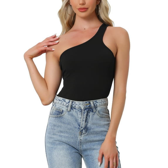 INSPIRE CHIC One Shoulder Bodysuits for Women's Sleeveless Backless Slimming Thong Tank Top Black XS