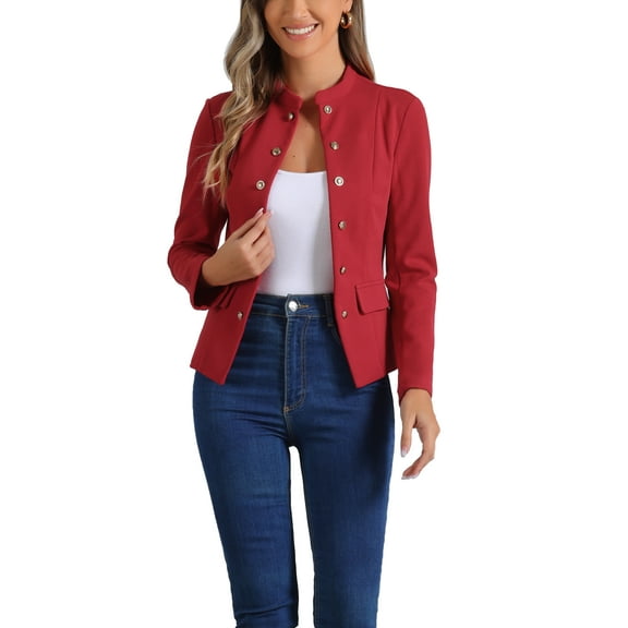 INSPIRE CHIC Open Front Blazers for Women's Casual Long Sleeves Buttons Office Suit Jacket XL Red