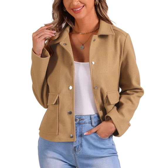 INSPIRE CHIC Outerwear Coat for Women Long Sleeve Button Cropped Jacket Coat S Khaki