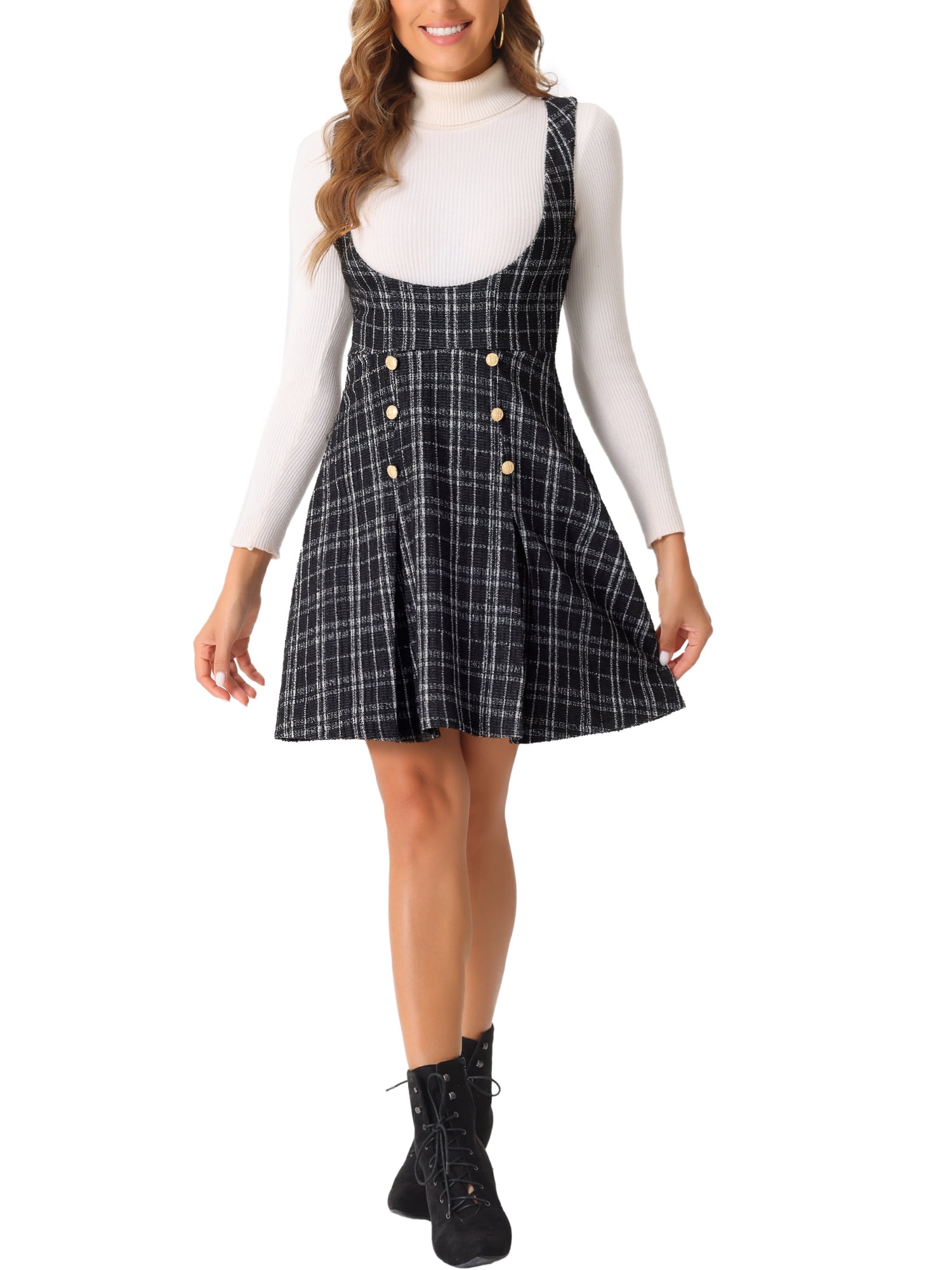 Tweed Pinafore Dress Next Tweed Dress Inspire Chic Tweed Dress For Women's  Sleeveless Square Neck Button