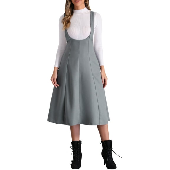 INSPIRE CHIC Overall Pinafore Dress for Women's High Waist Cross Back A-Line Casual Suspender Skirt