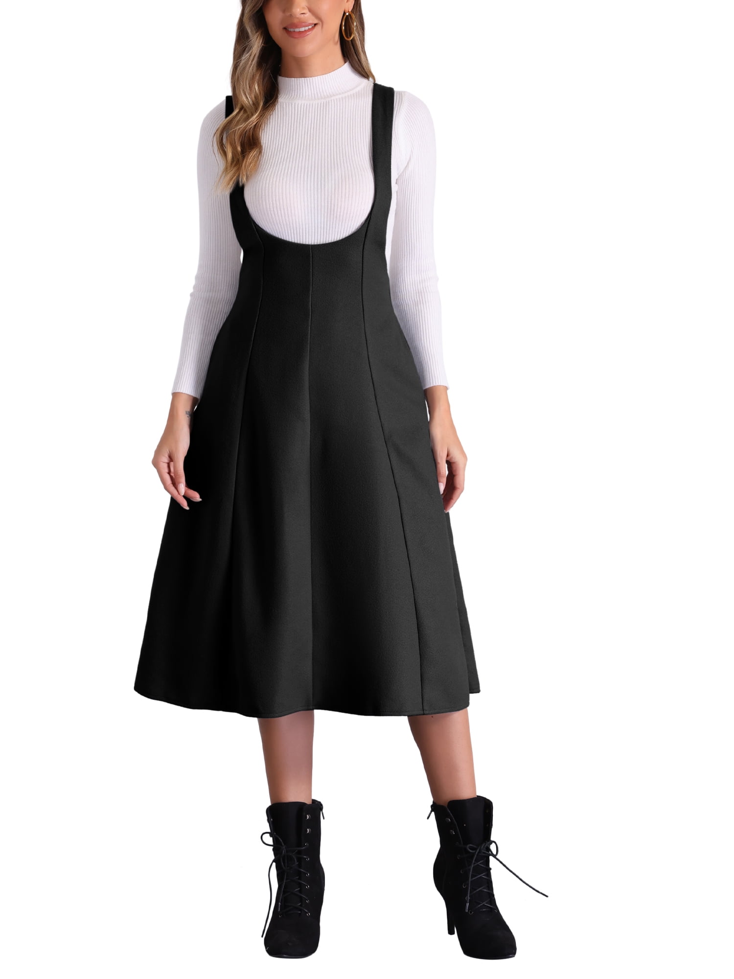 Allegra K Overall Pinafore Dress for Women's High Waist Cross Back A