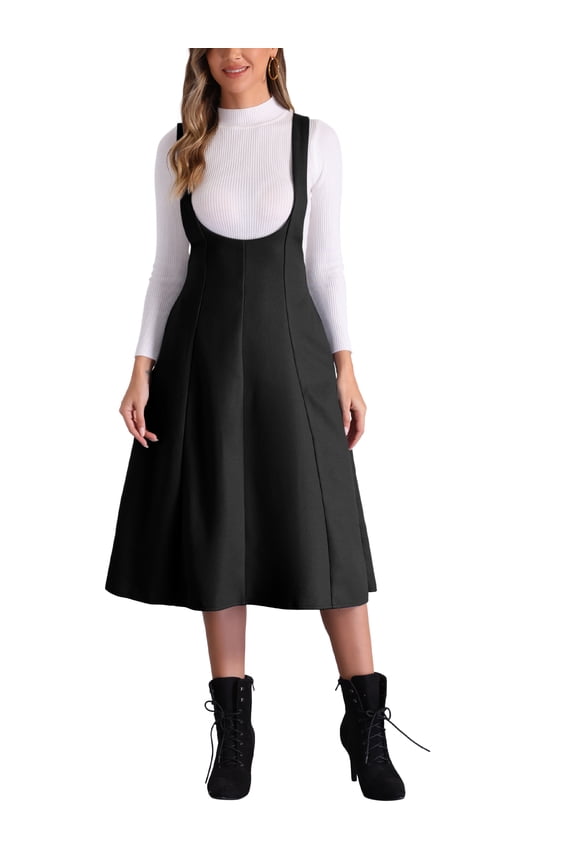 Overall Pinafore Dress for Women's High Waist Cross Back A-Line Casual Suspender Skirt