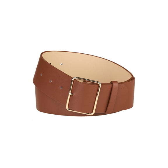 INSPIRE CHIC PU Leather Belts for Women Metal Pin Buckle 2 inches Wide Belt for Dress Pants Brown
