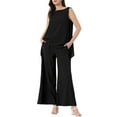thumbnail image 1 of INSPIRE CHIC Pant Suits for Women's 2 Piece Outfits Casual Sleeveless Tunic Top Elastic Waist Wide Leg Pants Black XL, 1 of 5