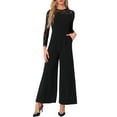 thumbnail image 1 of INSPIRE CHIC Party Jumpsuits for Women Elegant Crew Neck Mesh Lace Sleeve Loose Wide Leg Romper XS Black, 1 of 6