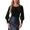 thumbnail image 1 of INSPIRE CHIC Party Velvet Tops for Women's Round Neck Lantern Long Sleeve Metallic Stars Blouse Top M Black, 1 of 5