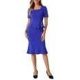thumbnail image 1 of INSPIRE CHIC Peplum Blouse Skirt Set for Women's Business Outfit Square Neck Short Sleeve Top Fishtail Bodycon Skirt L Royal Blue, 1 of 6