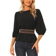 thumbnail image 1 of INSPIRE CHIC Women's Peplum Tops Puff Half Sleeve Smocked Waist Blouse L Black, 1 of 6