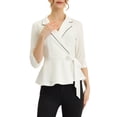 thumbnail image 1 of Allegra K Peplum Tops for Women's Tie Waist Notch Lapel Collar Blouse, 1 of 5