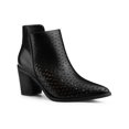thumbnail image 1 of BLISSFUL STEP Perforated Block Heels Zipper Western Ankle Booties for Women Black 7, 1 of 7