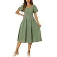 thumbnail image 1 of INSPIRE CHIC Plaid Maxi Dress for Women's Summer Pleated Back Button Decor Puff Sleeve Dress XS Green, 1 of 6