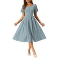 thumbnail image 1 of INSPIRE CHIC Plaid Maxi Dress for Women's Summer Pleated Back Button Decor Puff Sleeve Dress XS Blue, 1 of 5