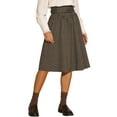 thumbnail image 1 of INSPIRE CHIC Plaid Skirts for Women's Vintage High Waist Double Belted A-Line Midi Skirt Brown XS, 1 of 5