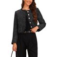 thumbnail image 1 of INSPIRE CHIC Plaid Tweed Jacket for Women's Crew Neck Button Up Elegant Work Jackets, 1 of 6