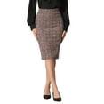 thumbnail image 1 of INSPIRE CHIC Women's Plaid Tweed Skirt High Waist Split Knee Length Skirts XS Burgundy, 1 of 5