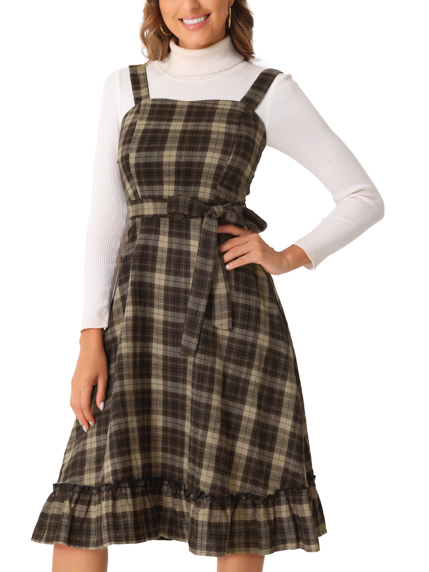 INSPIRE CHIC Plaid Dress for Women Ruffled A-Line Pinafore Overall ...