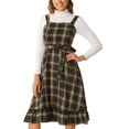 thumbnail image 1 of INSPIRE CHIC Plaid Vintage Dress for Women Ruffled Sleeveless Tie Waist A-Line Pinafore Overall Dresses XS Khaki Brown, 1 of 5