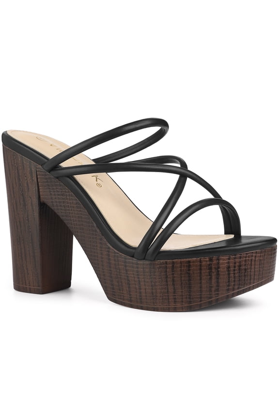 Women's Platform Strappy Crisscross Strap Block Heel Slide Sandals Black 7
