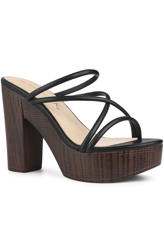Women's Platform Strappy Crisscross Strap Block Heel Slide Sandals Black 6.5