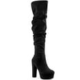 thumbnail image 1 of BLISSFUL STEP Platform Round Toe Zipper Slouch Chunky Heel Over the Knee Boots Black 7, 1 of 8