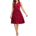 thumbnail image 1 of INSPIRE CHIC Pleated Dress for Women's Sleeveless V Neck Tie Waist A-line Midi Dresses M Burgundy, 1 of 6