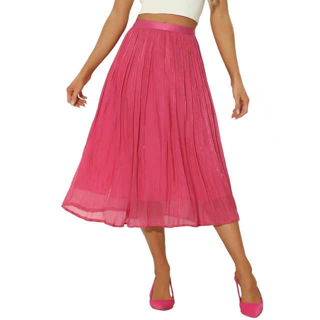 Allegra K Pleated Midi Skirt for Women's Elastic Waist Casual Accordion Skirts