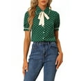 thumbnail image 1 of INSPIRE CHIC Women's Polka Dots Blouse Peter Pan Collar Bow Tie Neck Puff Sleeve Vintage Shirt Top L Dark Green, 1 of 6