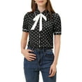 thumbnail image 1 of INSPIRE CHIC Women's Polka Dots Blouse Peter Pan Collar Bow Tie Neck Puff Sleeve Vintage Shirt Top XS Black, 1 of 7