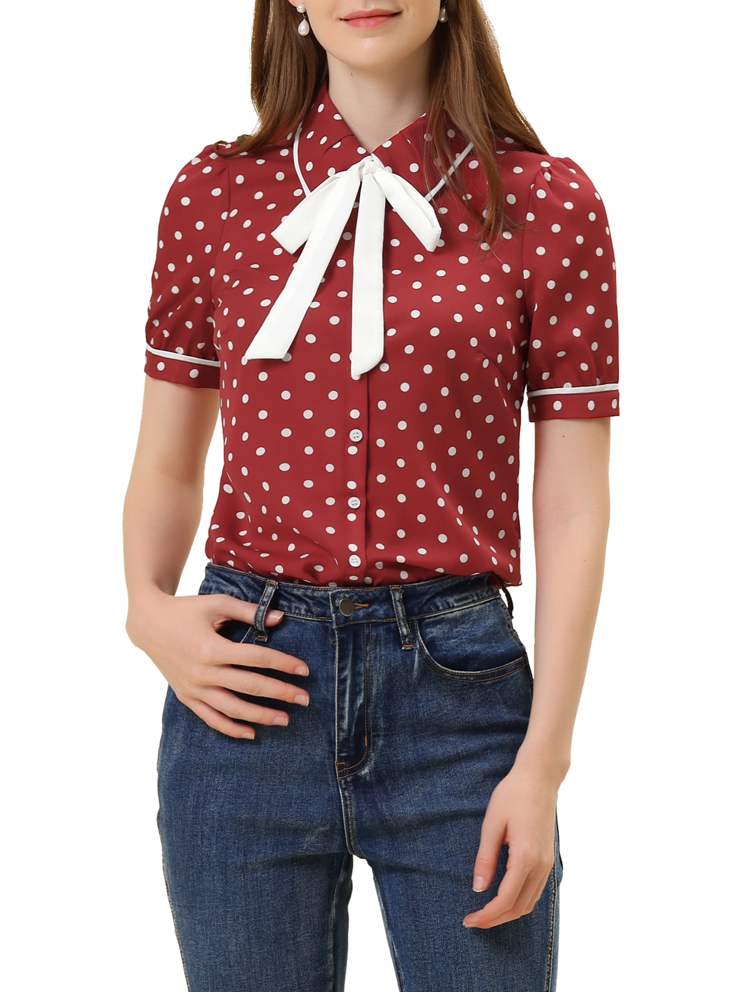 B&W Stretchy Mesh Polka Blouse Flowers main image 1