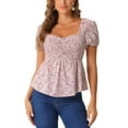thumbnail image 1 of INSPIRE CHIC Women's Peplum Top Short Sleeves Sweetheart Neck Shirred Floral Blouse S Pink, 1 of 6