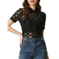 thumbnail image 1 of INSPIRE CHIC Puff Sleeve Floral Lace Shirt Black XL, 1 of 5
