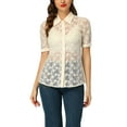 thumbnail image 1 of INSPIRE CHIC Puff Sleeve Floral Lace Shirt Beige XS, 1 of 5