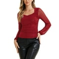 thumbnail image 1 of INSPIRE CHIC Ruched Mesh Blouse for Women's V Neck Long Sleeve Slim Fit Dressy Casual Wrap Top XS Dark Red, 1 of 6