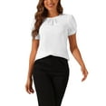 thumbnail image 1 of INSPIRE CHIC Ruched Sleeve Blouse for Women's Pleated Front Round Neck Tops M White, 1 of 6