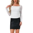 thumbnail image 1 of INSPIRE CHIC Ruched Tops for Women's Cropped Glitter Long Sleeve Mesh Blouse L White, 1 of 5