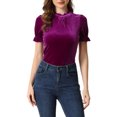 thumbnail image 1 of INSPIRE CHIC Ruffle Collar Shirt for Women's Short Sleeve Velvet Tops Blouse L Purple, 1 of 6