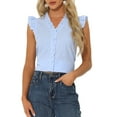 thumbnail image 1 of INSPIRE CHIC Mother's Day Women's Gingham Top Ruffle Shirt V Neck Cap Sleeve Plaid Blouse L Blue, 1 of 7