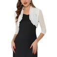 thumbnail image 1 of INSPIRE CHIC Ruffle Shrug for Women's See Through 3/4 Sleeves Open Front Mesh Crop Bolero Cardigan XS White, 1 of 6