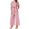 thumbnail image 1 of INSPIRE CHIC Ruffle Sleeve Jumpsuit for Women's Dressy Casual Tie Waist Wide Leg Pants One Piece Outfits M Pink, 1 of 6