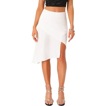 INSPIRE CHIC Women's High Waist Asymmetric A-Line Elegant Ruffle Wrap Skirt XL White