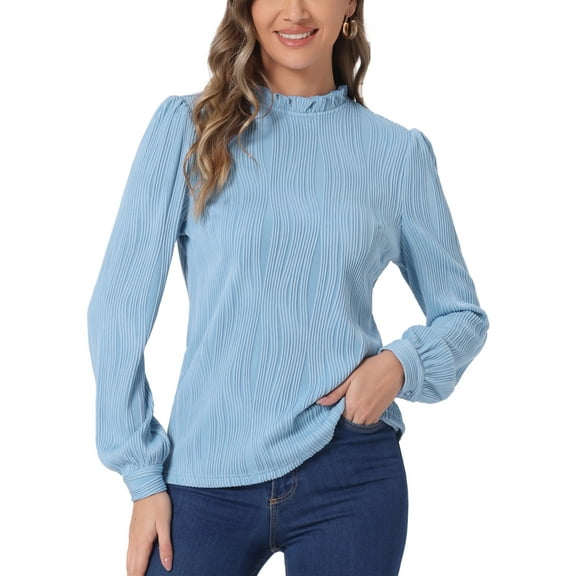 INSPIRE CHIC Ruffled Business Blouse for Women's Long Sleeve Mock Neck Casual Office Top