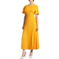thumbnail image 1 of INSPIRE CHIC Ruffles Short Sleeve Dress Women's Asymmetrical Neck Pleated Hem Midi Summer Dress S Yellow, 1 of 6