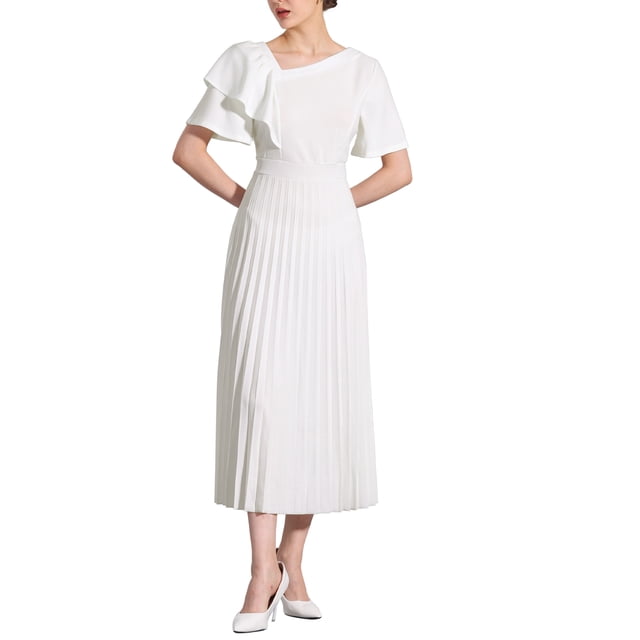 Culture Code Full Size Short Sleeve Ruffled Asymmetric Hem Dress